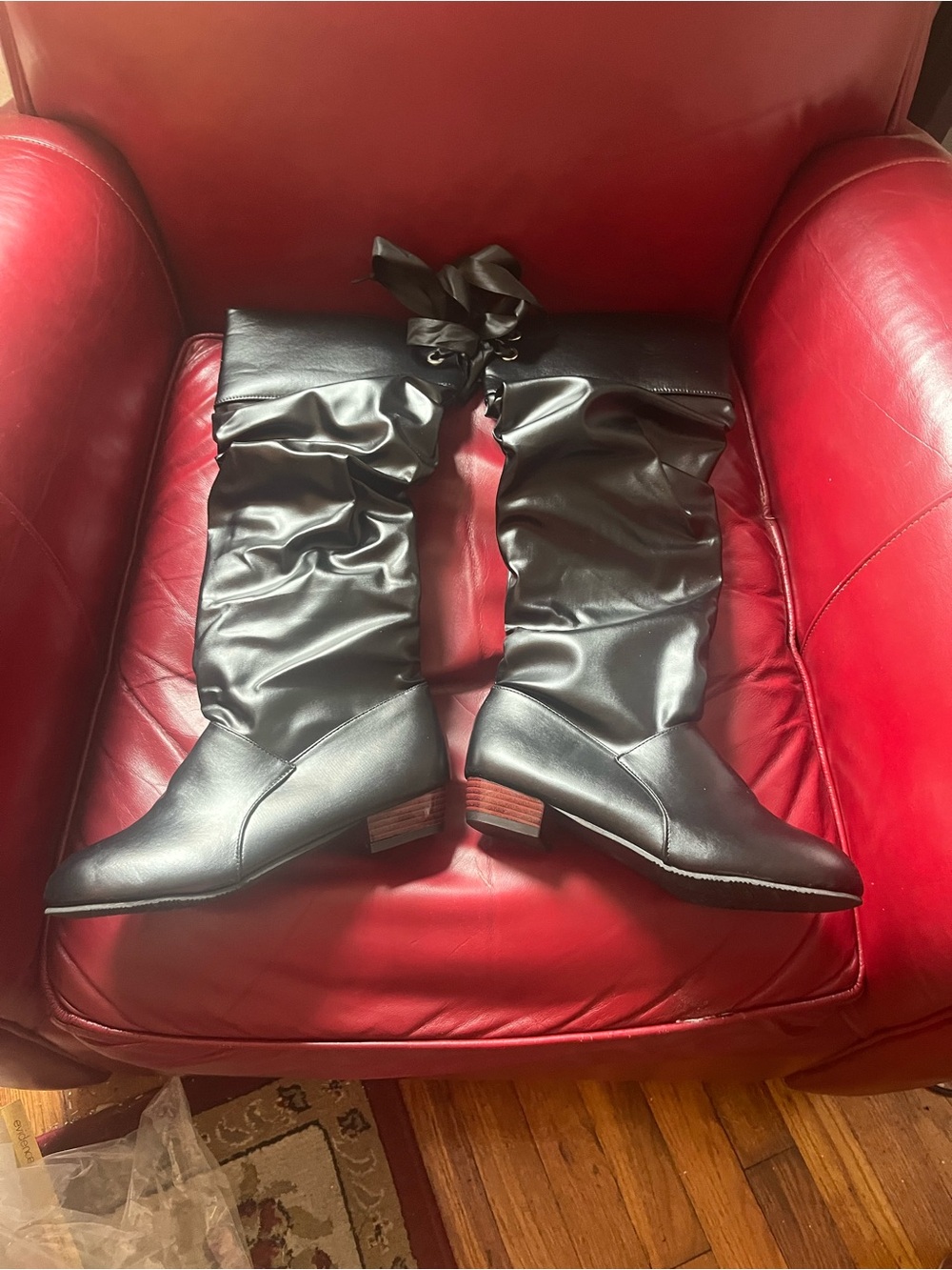 Black  Slouch Leather like  Boots - Women